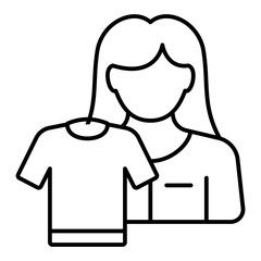 Laundry worker and clean shirt thin line icon, laundry service concept. Vector graphics. Shirt and woman, housework sign on white background, linear style for mobile or design.