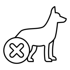 Guard dog ban thin line icon, prohibited items concept. Vector graphics. Rescuer pet animal forbidden sign on white background, linear style for mobile or design.