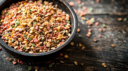 Colorful Sprinkle Mix in Dark Bowl on Wood
