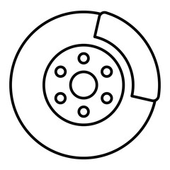 Wheel brake disc thin line icon, car service concept. Vector graphics. Automobile brake system part sign on white background, style mobile or design.