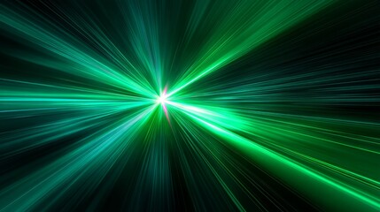 Abstract Green Light Burst Radial Pattern, Energy Flow, Vibrant Background, Dynamic Graphic Design, Visual Effect.