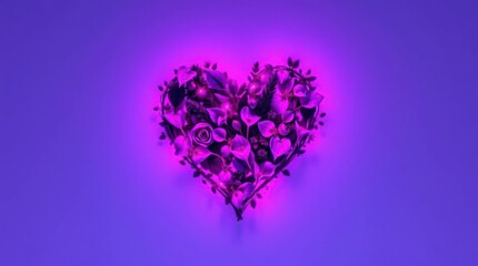 Fototapeta premium Floral Heart Shape Arrangement on Purple Background