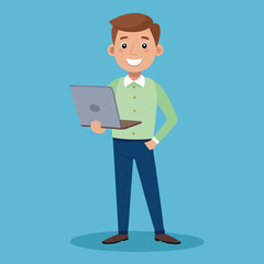 man standing with laptop vector