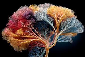 Neurodivergent brain illustration showcasing unique neural pathways in vibrant colors, representing diversity in cognitive processes.