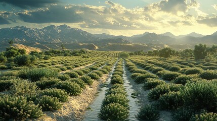 Naklejka premium Mountainous Landscape with Cultivated Fields