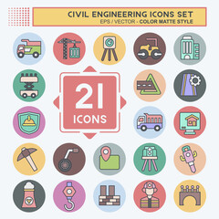 Icon Set Civil Engineering. related to Education symbol. color mate style. editable