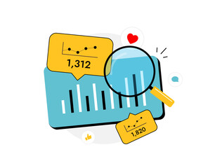 Social media analytics dashboard for tracking performance, monitoring trends and user journey analysis. Insightful metrics from smm tools and reports in one place. Vector illustration and icons