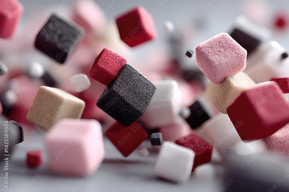 Poster colorful cubes of sugar float in mid-air, creating playful and w