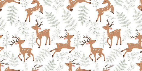 Cute woodland animals seamless patterns and wallpaper