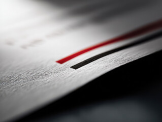 close up view of document corner featuring redacted lines, showcasing texture and detail. image evokes sense