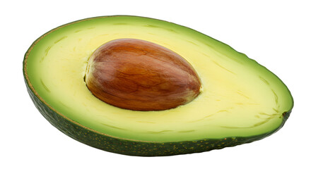 Avocado Slice Close-Up with Seed Detail on White Background