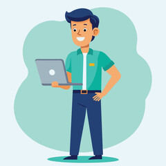 man standing with laptop vector