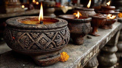 Religious oil lamps, warm glow