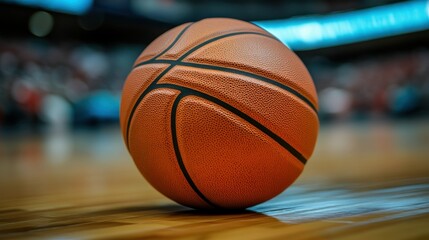 Orange basketball on court