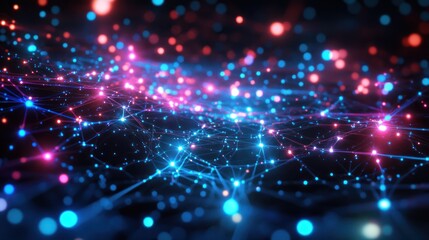 Interconnected Network of Luminous Nodes and Lines in Deep Space Visualization