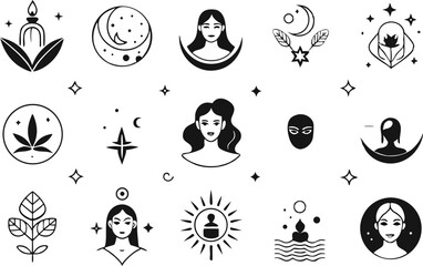Elegant Linear Logo for Beauty Studio – Feminine Silhouette with Moon & Stars

