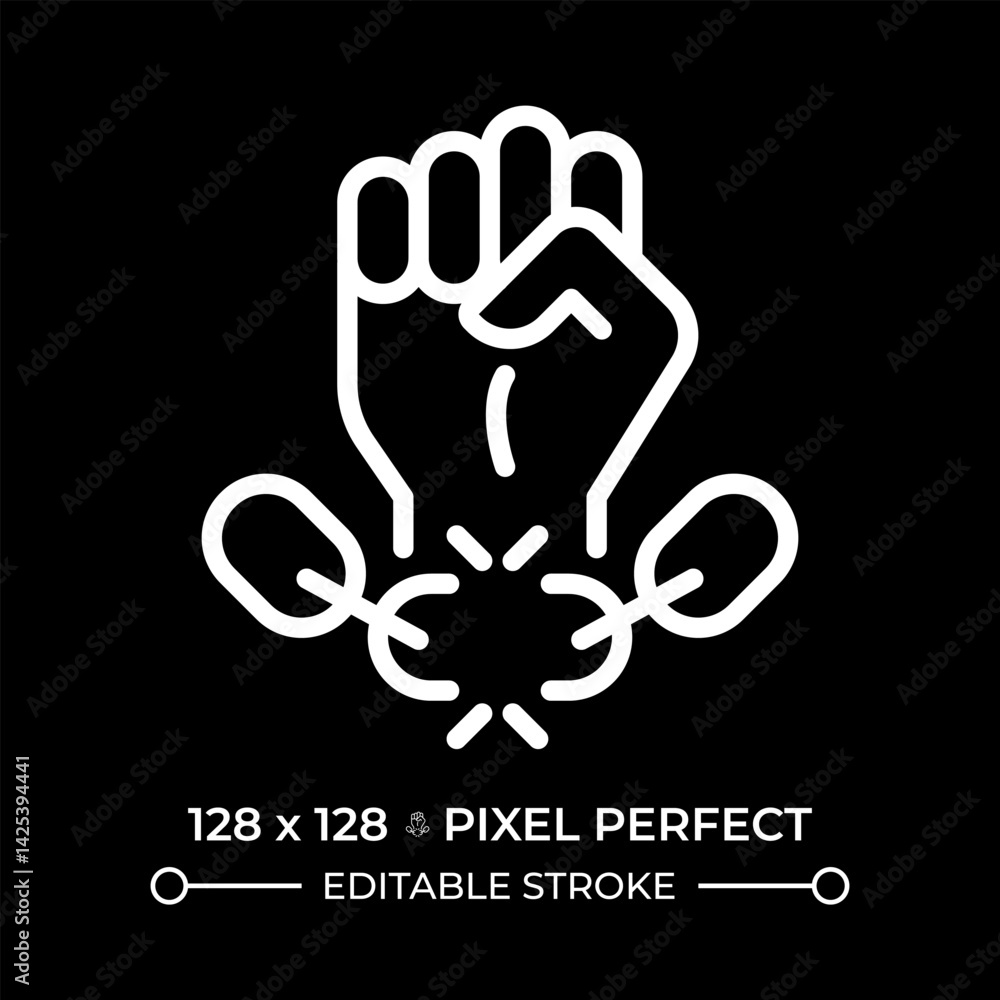 Poster freedom from slavery pixel perfect white line icon in negative space. stop trafficking and exploitat