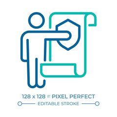 Freedom from state and personal interference in rights pixel perfect two color line icon. Human safety bicolor outline symbol. Duotone linear pictogram. Isolated illustration. Editable stroke