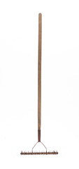 sharp garden rake isolated on white background