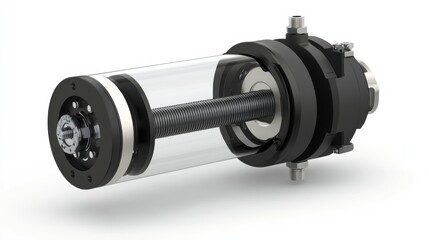 Naklejka premium Transparent Cylinder with Mechanical Components for Industrial Applications and Engineering Use