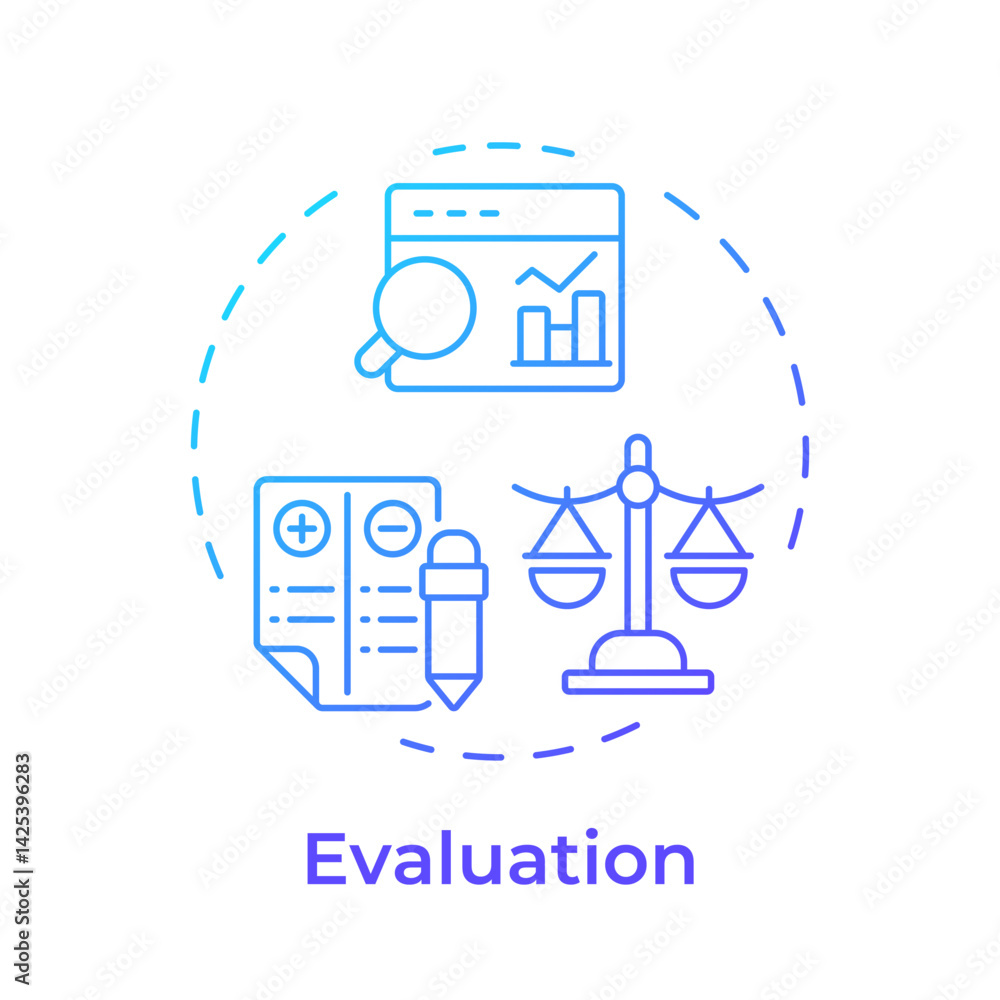Poster evaluation blue gradient concept icon. statistical metrics analysis. balance sheet, comparison scale