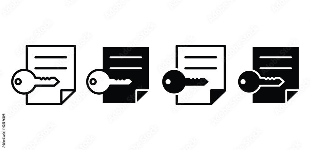 Poster secure document icon set black and white key and paper illustrations vector design