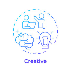 Creative blue gradient concept icon. Creativity thinking. Teamwork organization, brainstorm. Round shape line illustration. Abstract idea. Graphic design. Easy to use in infographic, presentation