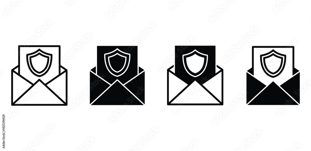 Aufkleber secure email icon set black and white envelopes with shield symbol vector design