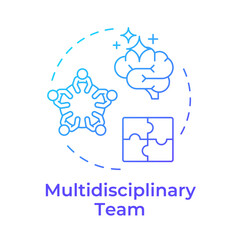 Multidisciplinary team blue gradient concept icon. Brainstorm, teamwork. Creative thinking. Round shape line illustration. Abstract idea. Graphic design. Easy to use in infographic, presentation