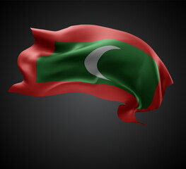 Maldives, vector 3d flag with waves on a black background