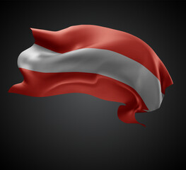 Austria, vector 3d flag with waves on a black background