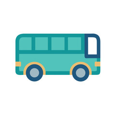 Cartoonish teal bus vector image on black background