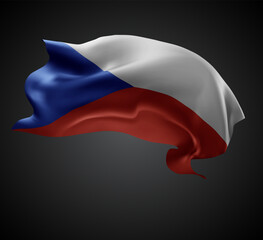 Czech Republic, vector 3d flag with waves on a black background
