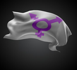 Gender, vector 3d flag with waves on a black background