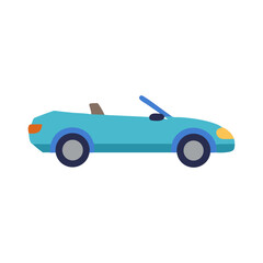 Cartoon blue convertible car isolated on a black background