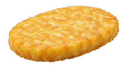 Golden Brown Hash Brown Patty on White Background, Crispy and Delicious