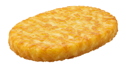 Golden Brown Hash Brown Patty on White Background, Crispy and Delicious