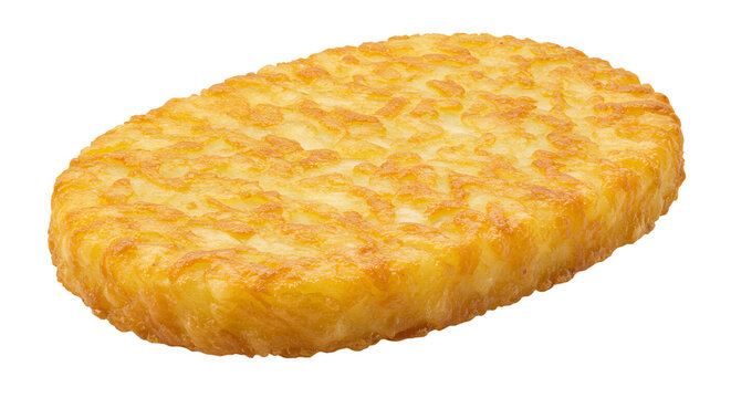 Golden Brown Hash Brown Patty on White Background, Crispy and Delicious