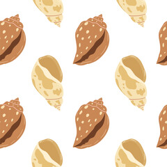 Decorative shell patterns on a white background create a unique coastal aesthetic