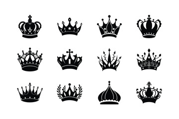 Set of Crown vector silhouette