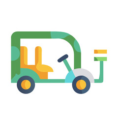 Cartoon Green Golf Cart Vector Illustration on Black