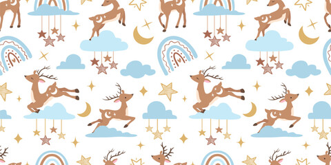 Cute woodland animals seamless patterns and wallpaper