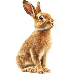 Obraz premium Adorable fawn-colored rabbit, sitting, looking upwards. Detailed fur, large ears
