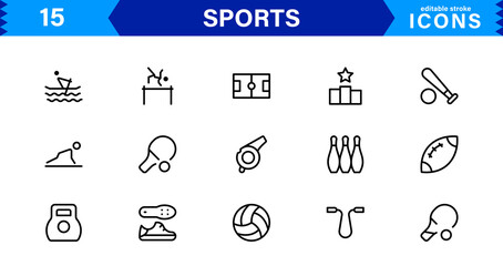 Modern Sports Icon Set Vector Illustration. Featuring Essential Sports Equipment, Activities, and Athletes