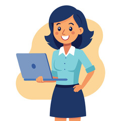 business woman with laptop beauty, communication, one