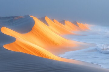 
The waves gently approach the sand, creating a dynamic effect.


