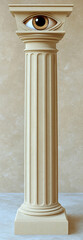 Obraz premium 3D render of isolated pillar with eye embedded near top, creating surreal and intriguing visual. pillar is classical in style, with fluted details and neutral color