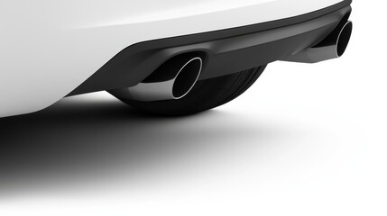 Close-Up View of Dual Exhaust Tips on a Modern Vehicle in White Finish with Shadow Background