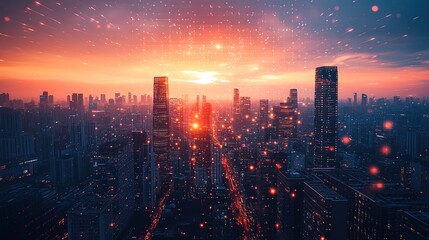 Obraz premium Futuristic Cityscape at Sunset