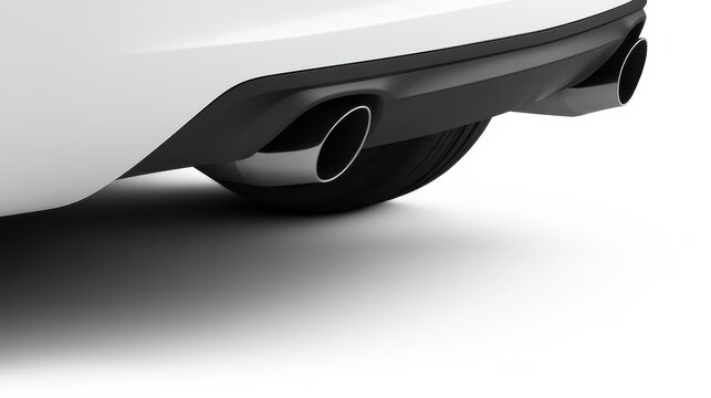 Close-Up View of Dual Exhaust Tips on a Modern Vehicle in White Finish with Shadow Background